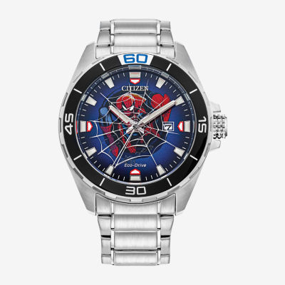 Citizen Marvel Spiderman Mens Silver Tone Stainless Steel Bracelet Watch Bm7610-52w