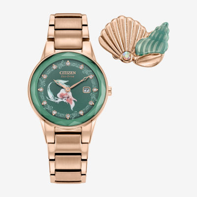 Citizen The Little Mermaid Ariel Womens Rose Goldtone Stainless Steel Bracelet Watch Ga1073-63w