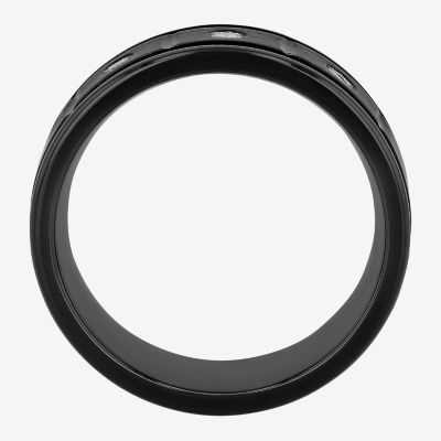 Mens 8MM 1/10 CT. T.W. Natural White Diamond Stainless Steel Wedding Band