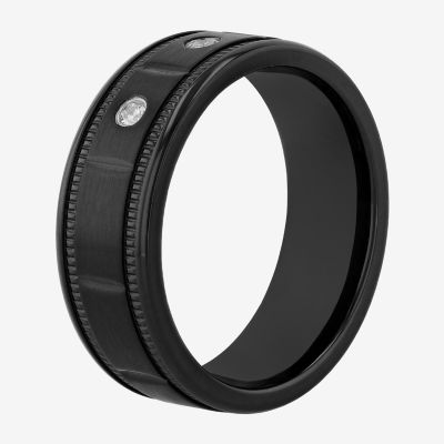 Mens 8MM 1/10 CT. T.W. Natural White Diamond Stainless Steel Wedding Band