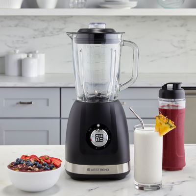 West Bend Multi-Function Blender, 48 oz Glass Jar, with Travel Cup, in Black