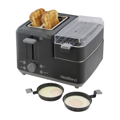 West Bend 2-Slice Toaster with Egg Cooker and Meat Warmer, in Black