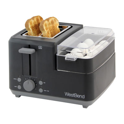 West Bend 2-Slice Toaster with Egg Cooker and Meat Warmer, in Black