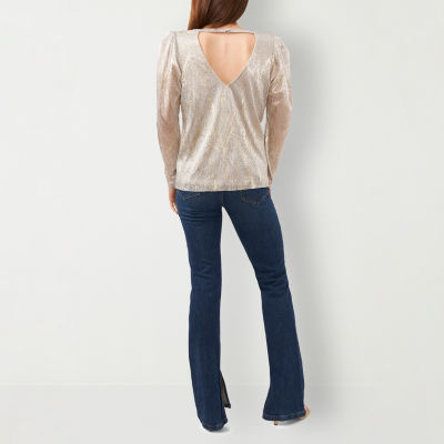 Sam And Jess Womens Crew Neck Long Sleeve Lined Blouse