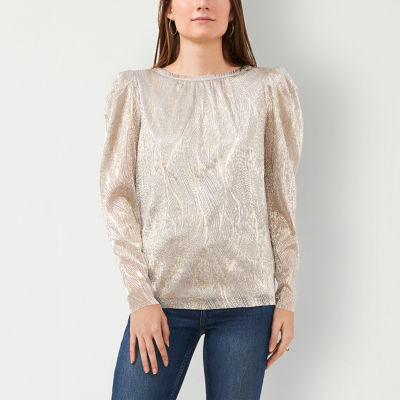 Sam And Jess Womens Crew Neck Long Sleeve Lined Blouse