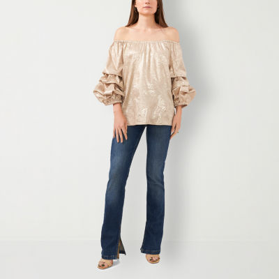 Sam And Jess Womens Straight Neck Long Sleeve Blouse