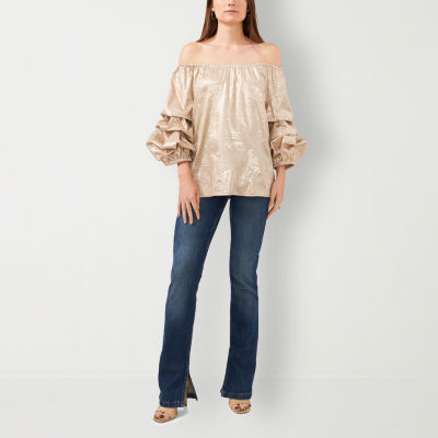 Sam And Jess Womens Straight Neck Long Sleeve Satin Blouse