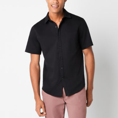 Stylus Mens Regular Fit Short Sleeve Knit Button-Down Shirt
