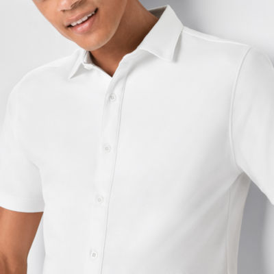 Stylus Mens Regular Fit Short Sleeve Knit Button-Down Shirt