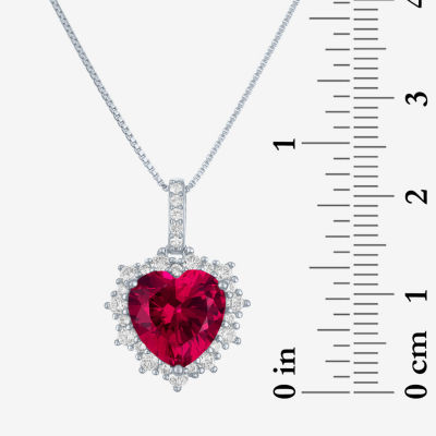 Womens Lab Created Red Ruby Sterling Silver Heart 18 Inch Pendant Necklace