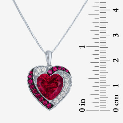 Womens Lab Created Red Ruby Sterling Silver Heart 18 Inch Pendant Necklace