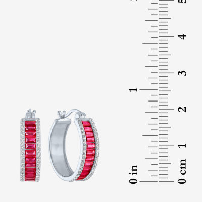 Womens Lab Created Red Ruby Sterling Silver 19mm Hoop Earrings