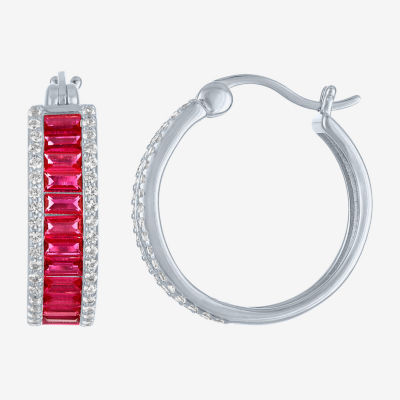Womens Lab Created Red Ruby Sterling Silver 19mm Hoop Earrings