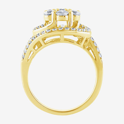 Diamond Blossom (G / Si2) Womens 2 CT. T.W. Lab Grown White 10K Gold Cluster Side Stone Cocktail Ring