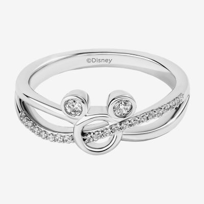 Disney Jewels Collection Womens 1/6 CT. T.W. Natural White Diamond Sterling Silver Mickey and Friends Mickey Mouse Mickey Mouse Clubhouse Crossover Band