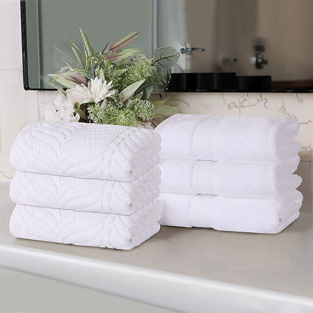 Superior Chevron Collection | 100% Cotton 6-pc. Solid Hand Towel In White
