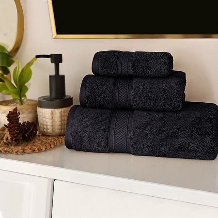 Superior Chevron Collection | 100% Cotton 3-pc. Quick Dry Bath Towel Set In Black