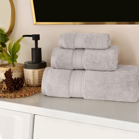 Superior Chevron Collection | 100% Cotton 3-pc. Quick Dry Bath Towel Set In Silver
