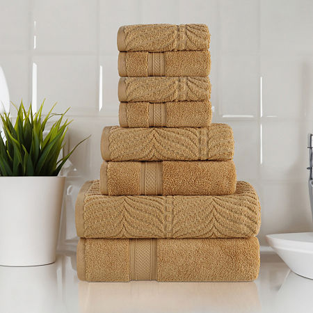 Superior Chevron Collection | 100% Cotton 8-pc. Quick Dry Solid Bath Towel Set In Yellow