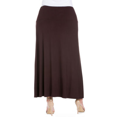 24seven Comfort Apparel Womens Plus Mid Rise Stretch Fabric Maxi Skirt