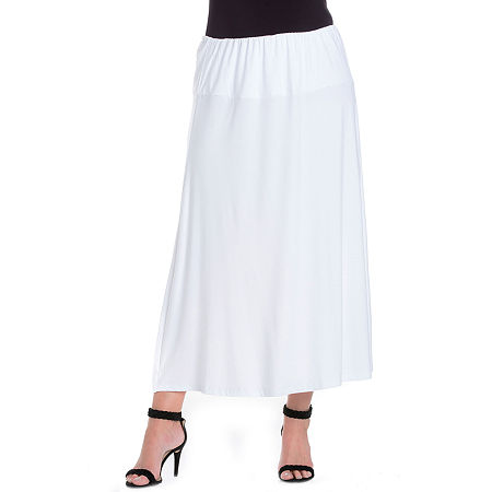 24seven Comfort Apparel Womens Mid Rise Stretch Fabric Maxi Skirt - Plus, 2x, White