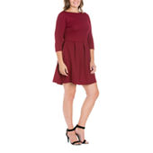 24seven Comfort Apparel Plus Long Sleeve Fit + Flare Dress