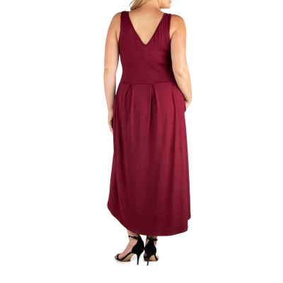 24seven Comfort Apparel Womens Plus Sleeveless Midi A-Line Dress