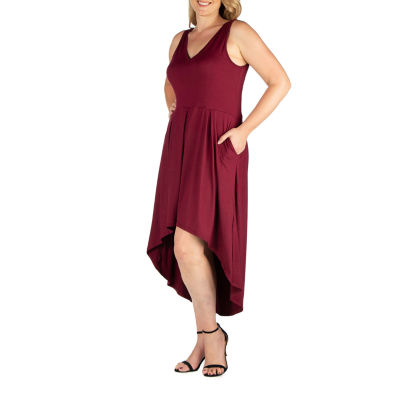 24seven Comfort Apparel Womens Plus Sleeveless Midi A-Line Dress