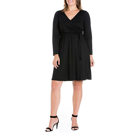 24seven Comfort Apparel Womens Long Sleeve A-Line Dress Plus, 3x, Black
