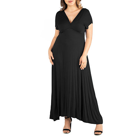 24seven Comfort Apparel Womens Short Sleeve Maxi Dress Plus, 2x, Black