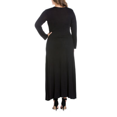 24seven Comfort Apparel Womens Plus Long Sleeve Maxi Dress