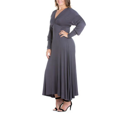 24seven Comfort Apparel Womens Plus Long Sleeve Maxi Dress