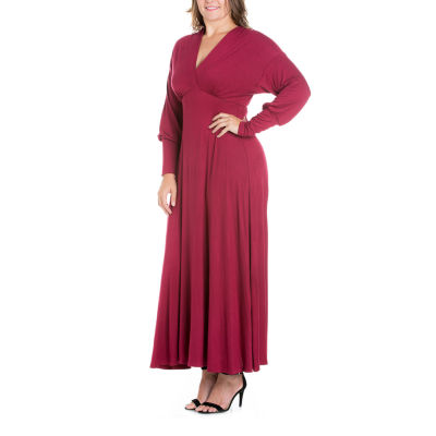 24seven Comfort Apparel Womens Plus Long Sleeve Maxi Dress