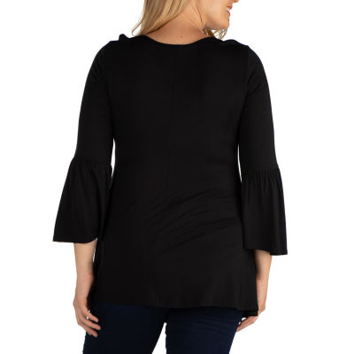 24seven Comfort Apparel Plus Womens Scoop Neck Long Sleeve Tunic Top