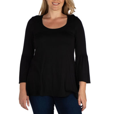 24seven Comfort Apparel Plus Womens Scoop Neck Long Sleeve Tunic Top