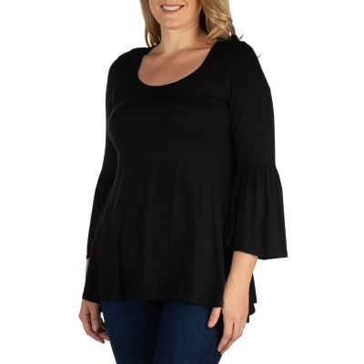 24seven Comfort Apparel Plus Womens Scoop Neck Long Sleeve Tunic Top