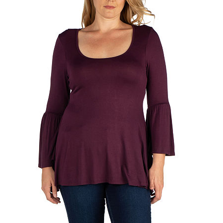 24seven Comfort Apparel Plus Womens Scoop Neck Long Sleeve Tunic Top, 2x, Purple