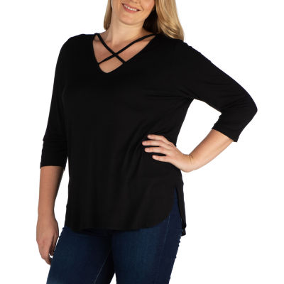 24/7 Comfort Apparel Womens Criss Cross Round Hemline Tunic Top - Plus