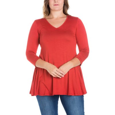 24seven Comfort Apparel Plus Womens V Neck 3/4 Sleeve Tunic Top