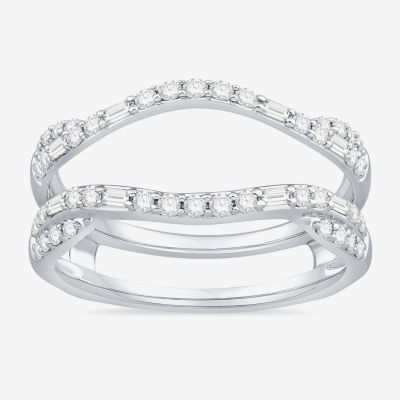 Womens 1/2 CT. T.W. Natural White Diamond 10K White Gold Wedding Ring Guard