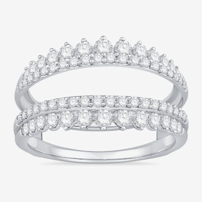 Womens 1 CT. T.W. Natural White Diamond 10K White Gold Wedding Ring Guard