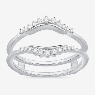 Womens 1/5 CT. Natural White Diamond 10K White Gold Wedding Ring Guard ...