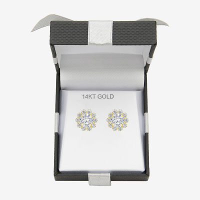 Cluster Flower Cubic Zirconia Stud Earrings 14K Gold