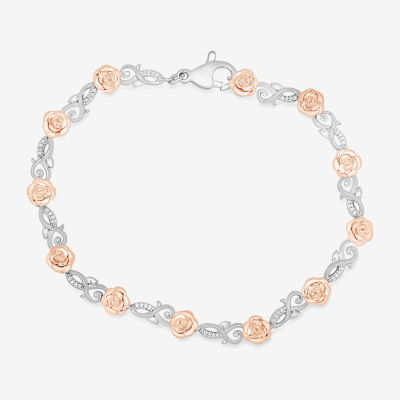Enchanted Disney Fine Jewelry 14K Rose Gold Over Silver Sterling Silver 7.5 Inch Beauty and the Beast Belle Princess Link Bracelet