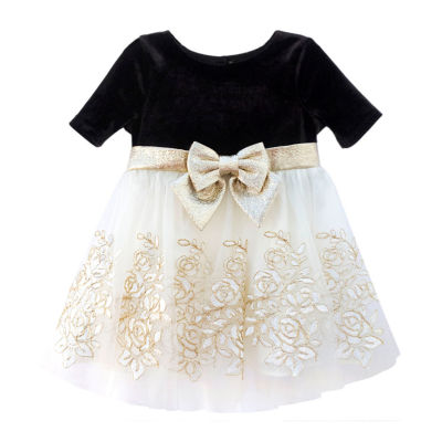 Lilt Baby Girls Elbow Sleeve Fit + Flare Dress