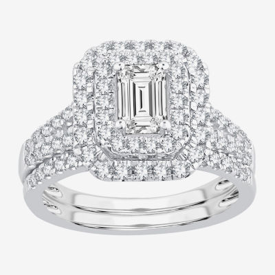 Signature By Modern Bride (H-I / Si1-Si2) Womens 1 1/2 CT. T.W. Lab Grown White Diamond 14K Gold Side Stone Halo Bridal Set