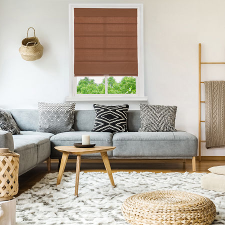 Home Basics Classic Cotton Canvas Fabric With Privacy Liner Custom Cordless Light-filtering Roman Shade In Brown