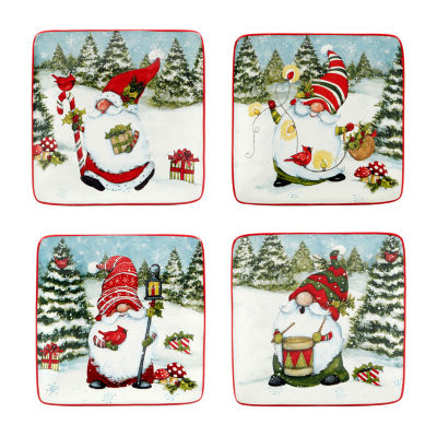 Certified International Christmas Gnomes 4-pc. Earthenware Appetizer Plate