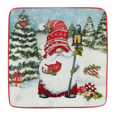 Certified International Christmas Gnomes 4-pc. Earthenware Appetizer Plate