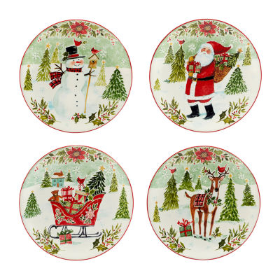 Set of 4 Christmas Lodge Snowman Dining Dessert Plates - Certified  International